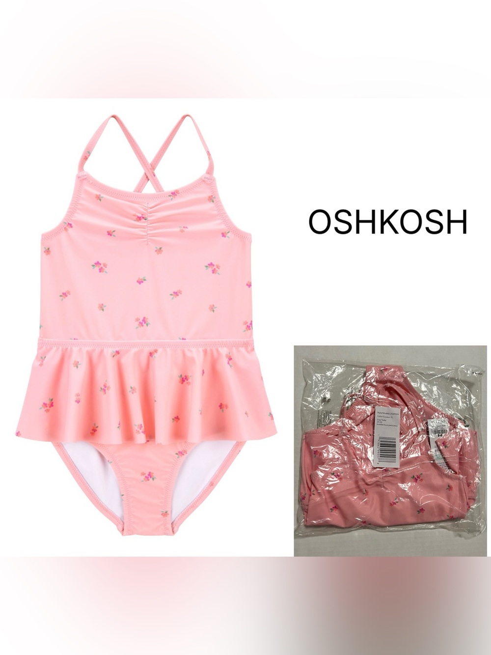 OSHKOSH - 2T - NWT - TODDLER GIRLS - UPF 50+ PINK FLORAL TUTU SWIMSUIT /SWIMWEAR